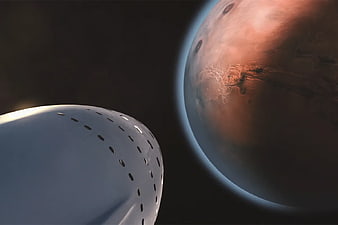 Futuristic Space Capsule Approaching Red Planet Surface