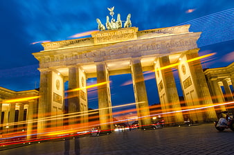 Brandenburg Gate Berlin Night Light Trails