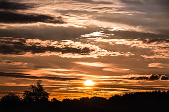 Dramatic Golden Sunset Over Silhouetted Forest Landscape