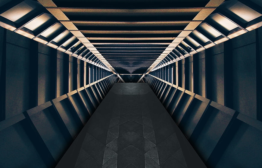 Futuristic Sci-Fi Corridor with Symmetrical Lighting