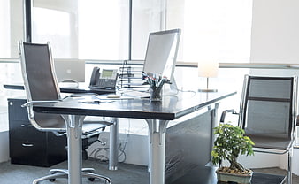 Modern Executive Office Desk With Computer And Chairs