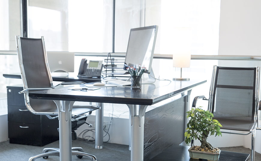 Modern Executive Office Desk With Computer And Chairs