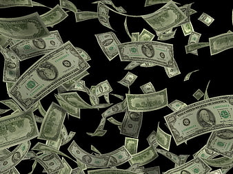 Falling US Dollar Bills on Black Background