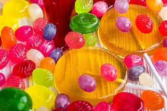 Colorful Jelly Beans and Lollipops Flat Lay