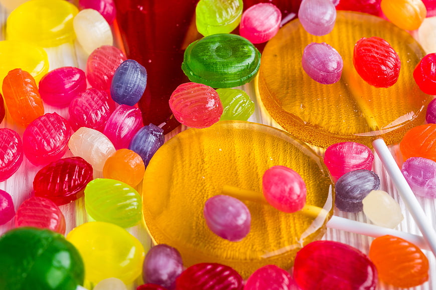 Colorful Jelly Beans and Lollipops Flat Lay