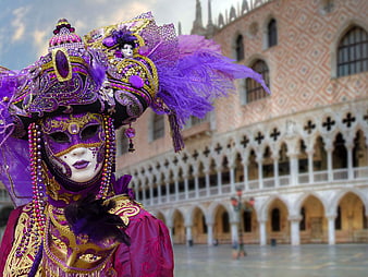 Venetian Carnival Mask in Purple and Gold Costume