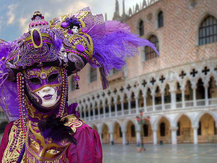 Venetian Carnival Mask in Purple and Gold Costume