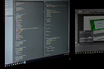 Dual Monitor Setup with CSS Code and Photoshop Workspace
