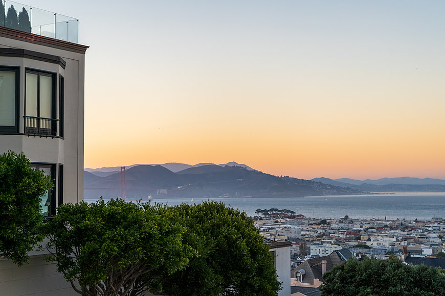San Francisco Sunset View with Golden Gate Bridge and Bay