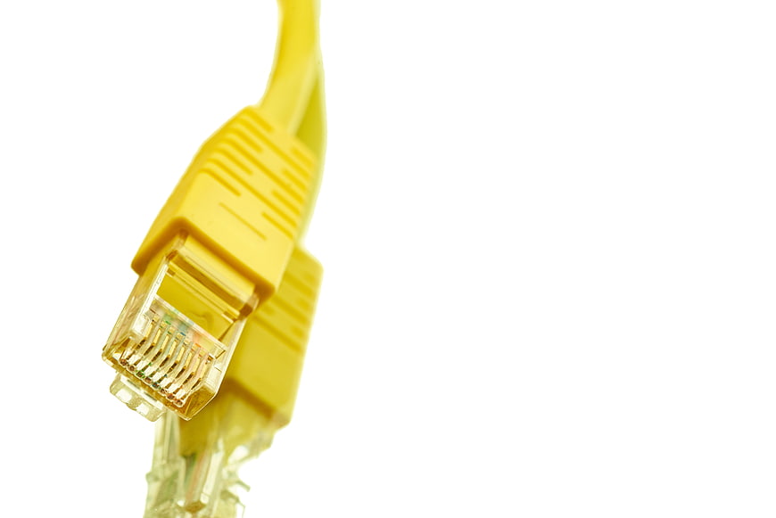 Yellow Ethernet Cable Connector Isolated on White Background