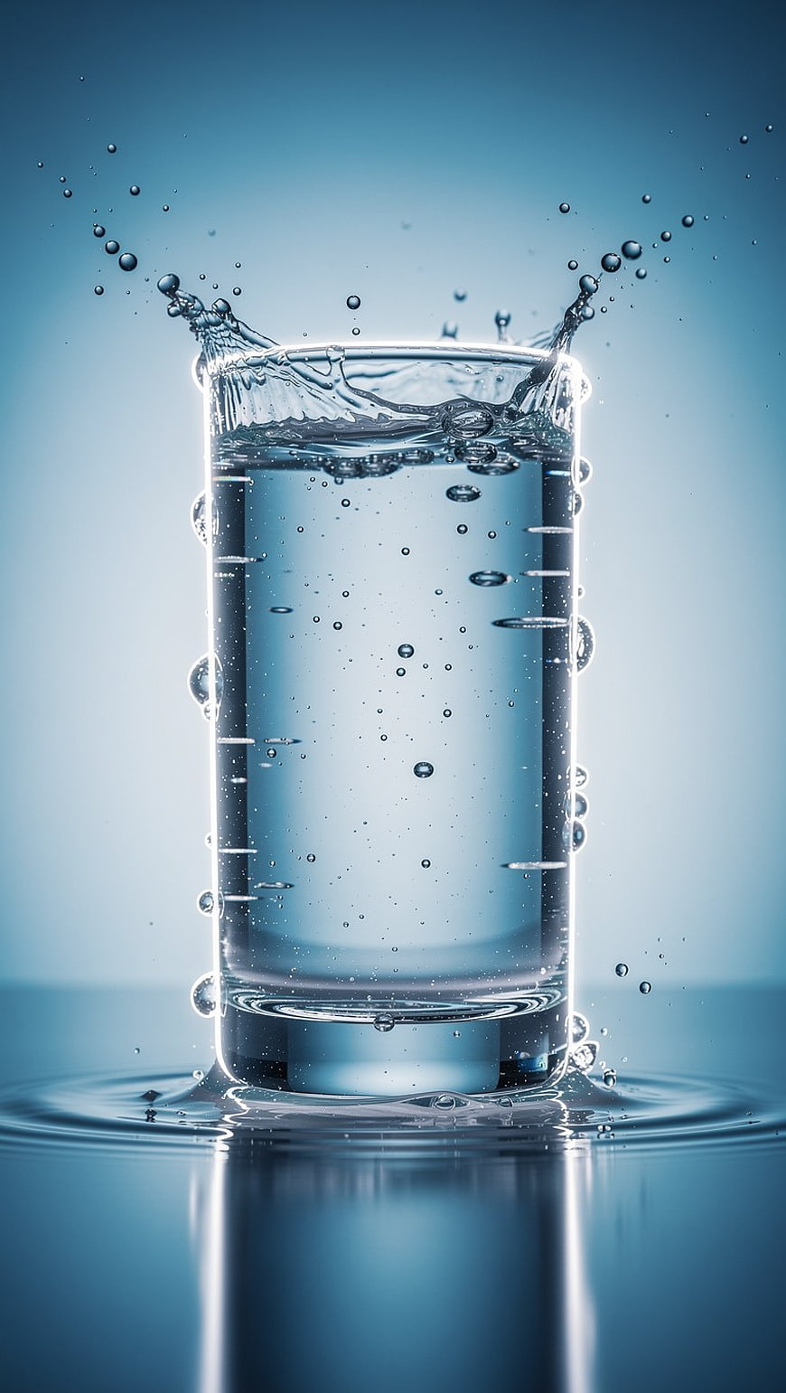 Refreshing Glass of Water with Splash and Bubbles
