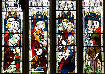 Gothic Stained Glass Window Depicting Biblical Healing Scenes