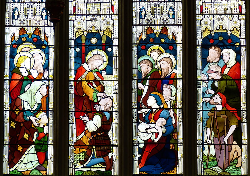 Gothic Stained Glass Window Depicting Biblical Healing Scenes