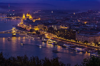 Budapest Cityscape at Dusk with Chain Bridge and Parliament