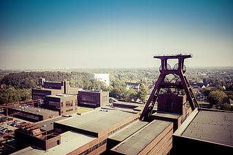 Aerial View of Industrial Mining Tower and Brick Complex