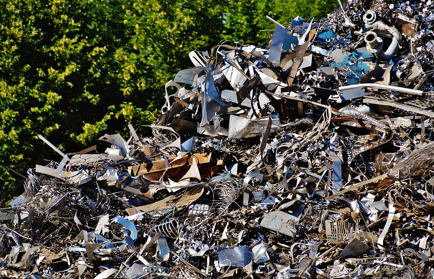 Pile of scrap metal and industrial waste for recycling