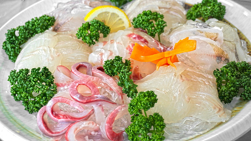 Fresh Raw Fish Sashimi Platter With Garnishes