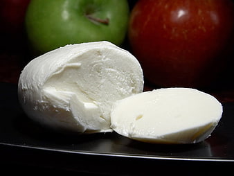Fresh Mozzarella Cheese With Green And Red Apples