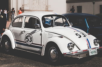 White Volkswagen Beetle Herbie 53 Classic Car