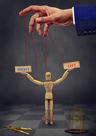 Conceptual Political Control: Hand Manipulating Puppet with Right and Left Signs