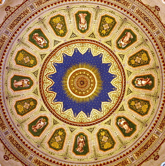 Ornate Baroque Ceiling Dome with Angels and Gold Details