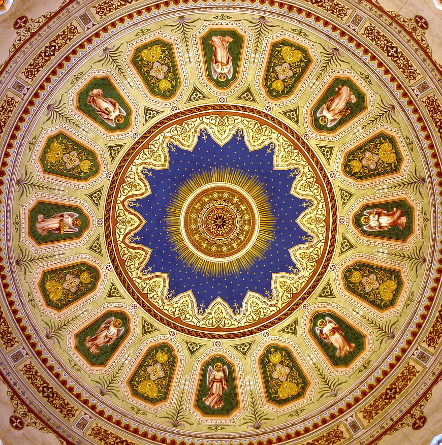 Ornate Baroque Ceiling Dome with Angels and Gold Details