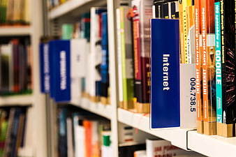 Library Bookshelf with Internet Section Label