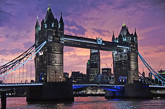 Tower Bridge London at Sunset with Purple Sky