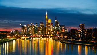 Frankfurt Skyline at Dusk with River Reflections