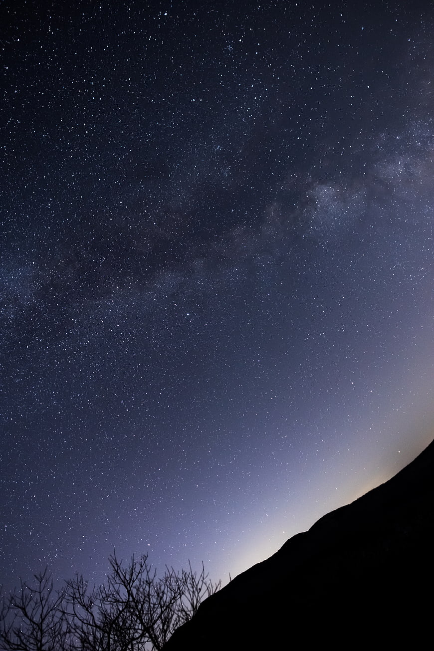 Starry Night Sky with Milky Way and Mountain Silhouette