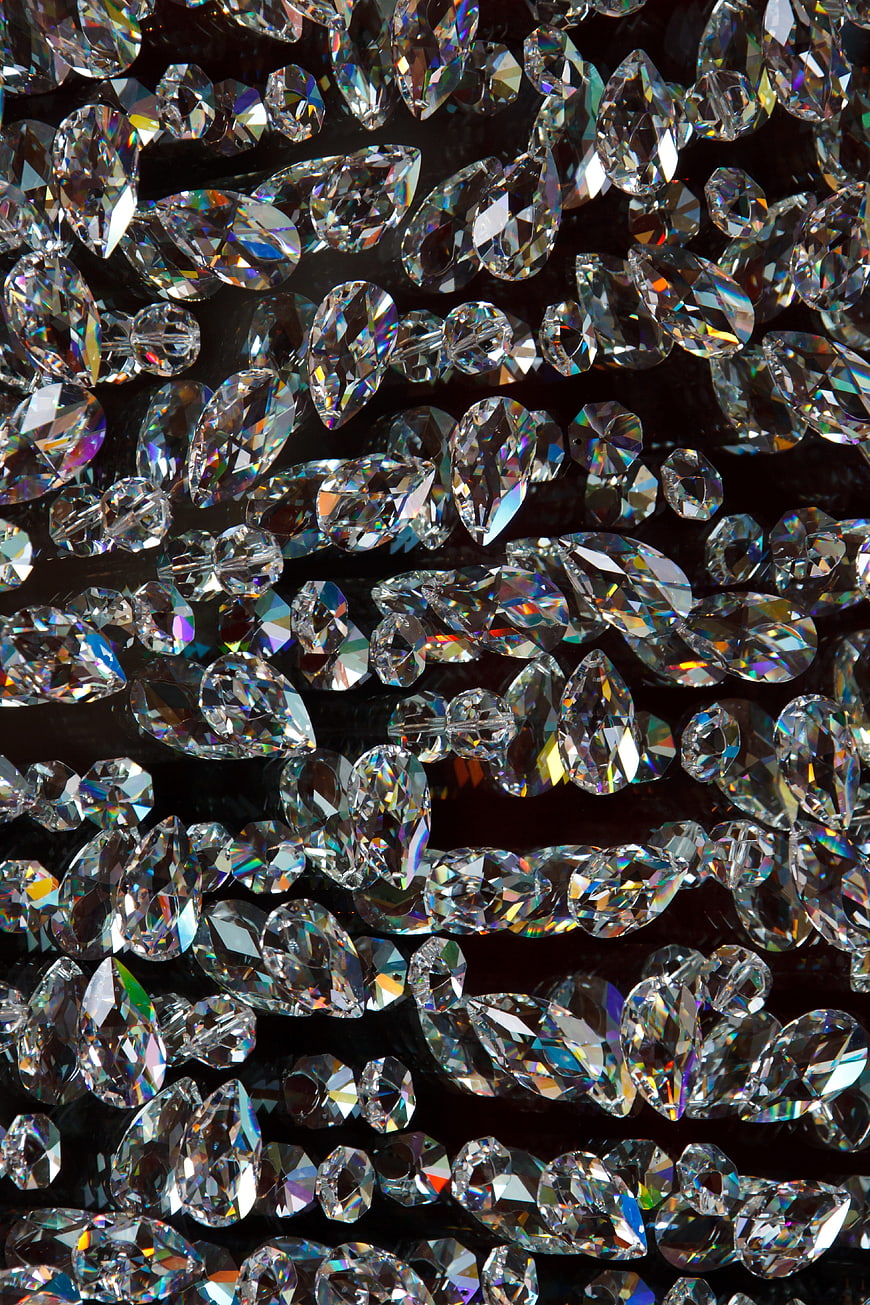Sparkling Clear Crystal Beads on Black Background