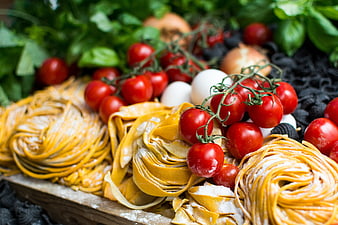 Fresh Italian Pasta Ingredients with Tomatoes and Basil