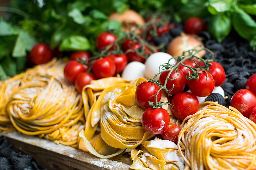 Fresh Italian Pasta Ingredients with Tomatoes and Basil