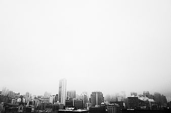 Minimalist Black and White City Skyline with Large Copyspace