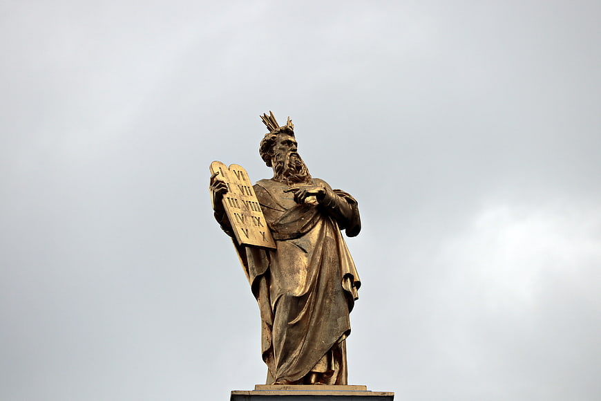 Golden Statue of Moses Holding Ten Commandments Tablets