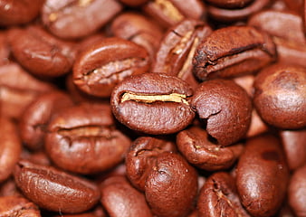 Close-up of roasted coffee beans texture