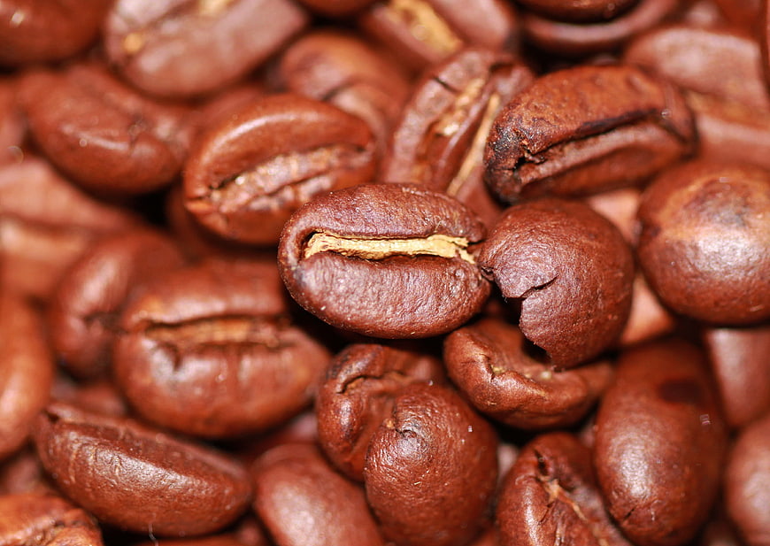 Close-up of roasted coffee beans texture