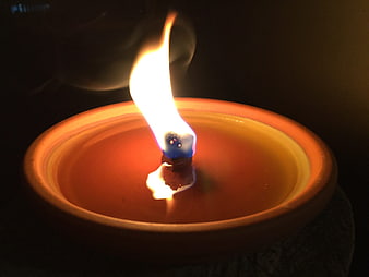 Traditional Diya Oil Lamp Burning in Darkness