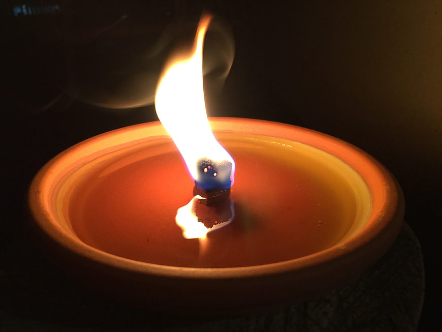 Traditional Diya Oil Lamp Burning in Darkness