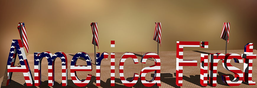 3D America First Text with US Flag Pattern and Flags