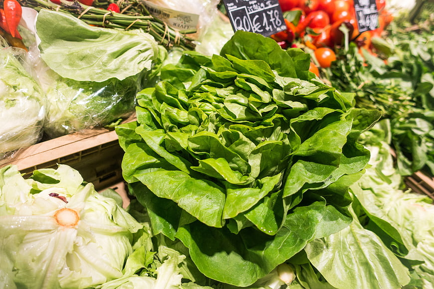 Fresh Green Lettuce and Vegetables at Grocery Store