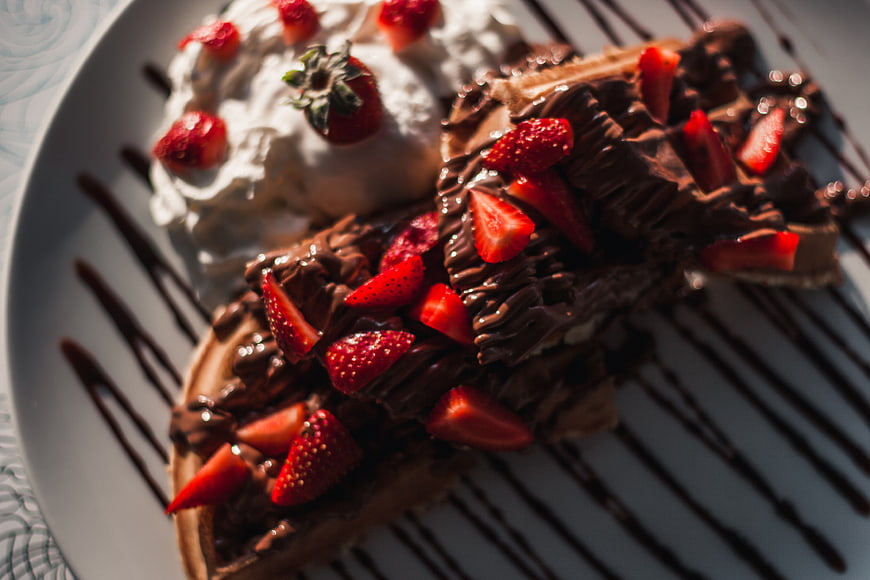 Chocolate Waffles with Strawberries and Whipped Cream