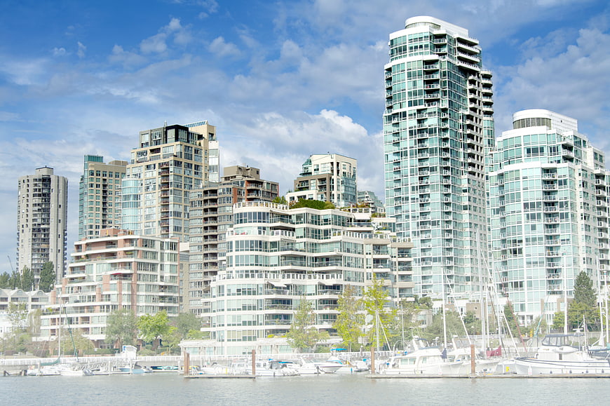 Modern City Marina with High-Rise Buildings and Boats