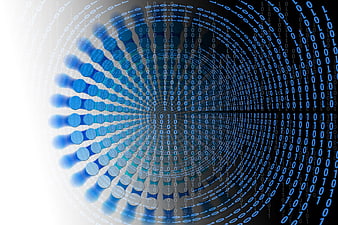 Abstract Binary Code Data Tunnel with Blue Digital Circles