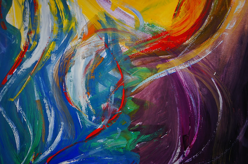 Vibrant Abstract Painting with Swirling Colors and Dynamic Brushstrokes