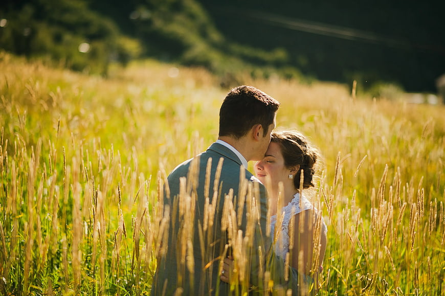 Romantic Couple Kissing in Golden Wheat Field