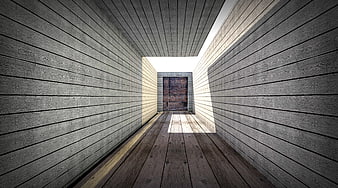 Modern Wooden Corridor With Perspective And Natural Light