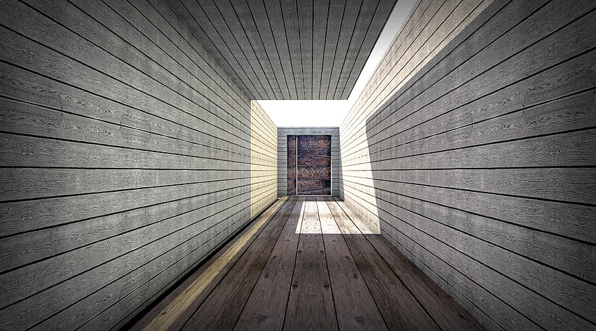 Modern Wooden Corridor With Perspective And Natural Light