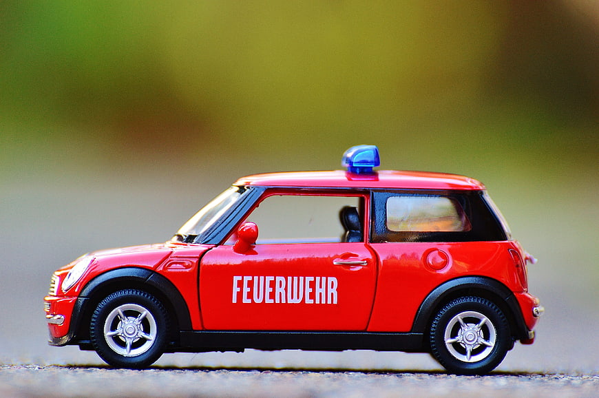 Red Mini Cooper Fire Truck Toy Car Model