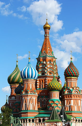 Saint Basil's Cathedral Colorful Domes Against Blue Sky